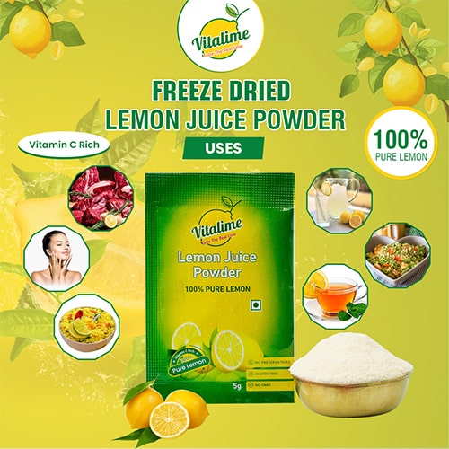 Vitalime Lemon Drink Powder | All Natural freeze Dried lemon juice powder |100% Water Soluble| Best for Flavoring,5g(Pack of 10)