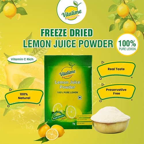 Vitalime Lemon Drink Powder | All Natural freeze Dried lemon juice powder |100% Water Soluble| Best for Flavoring,5g(Pack of 10)
