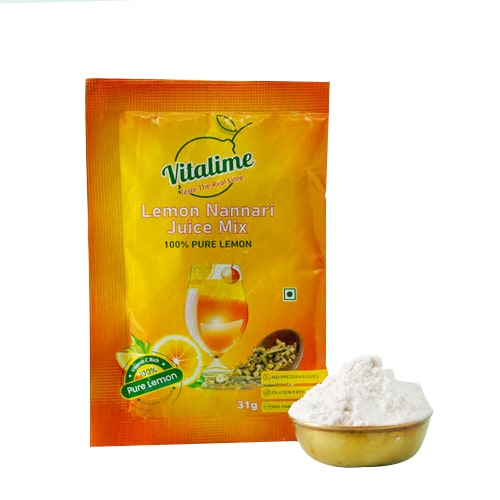 Vitalime Lemon Nannari Juice Mix|100% Natural |Pure and Natural coolant -31gram (Pack of 200)